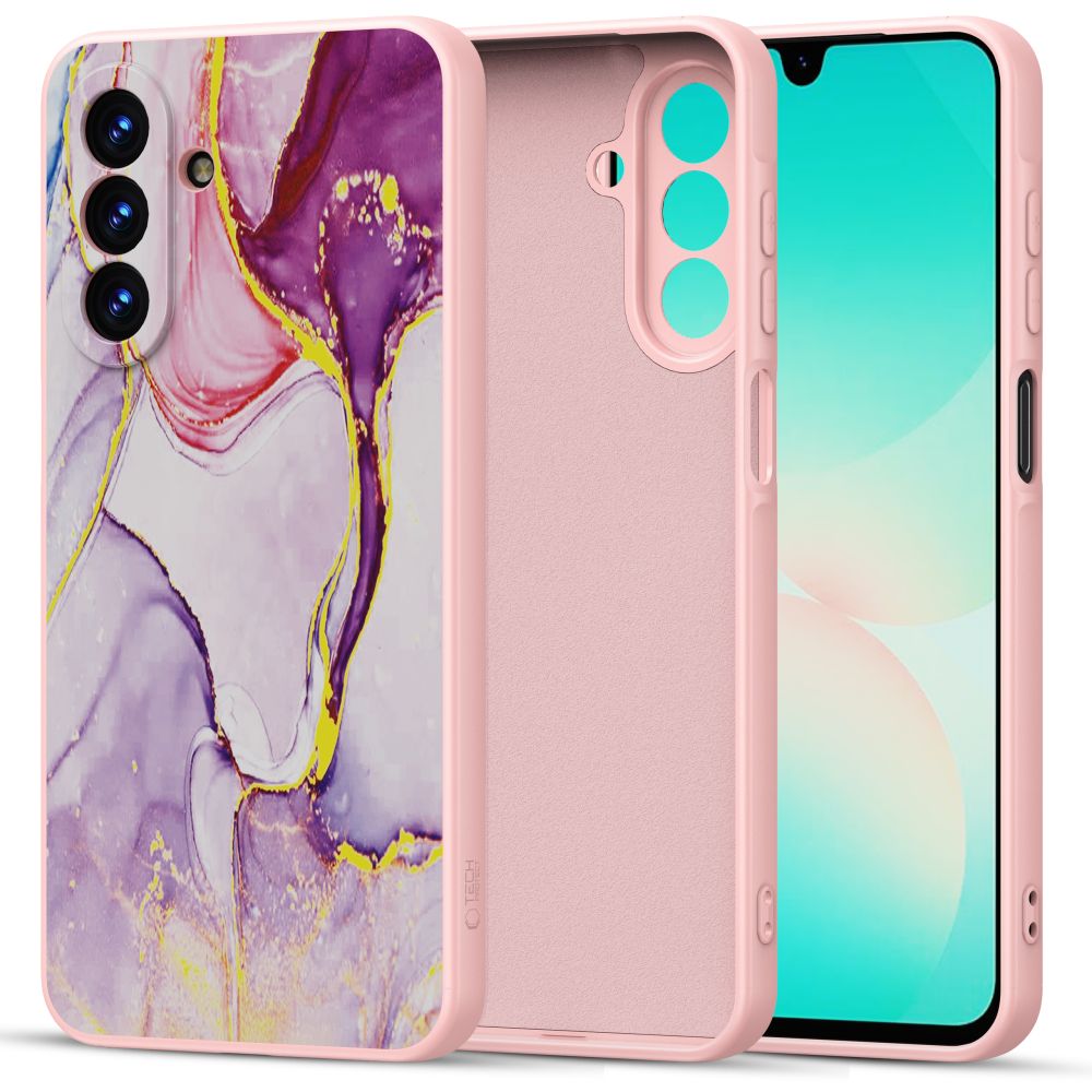 Etui Tech-Protect Icon do Samsung Galaxy A17 5G / 4G, różowe z marmurowym wzorem